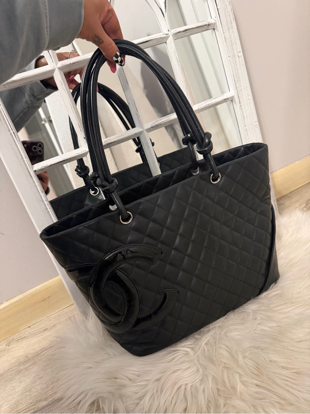 CHANEL ligne cambon Black Quilted Leather Double-Handle Tote quilted vintage